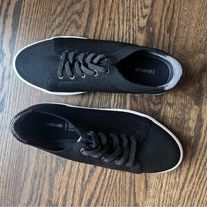 Life Stride BZEES Air Step Women’s Black Knit Low-Top Sneakers with White Trim